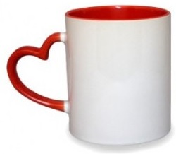 Taza de cerámica con asa corazón e interior de color rojo para sublimar -  Data Print