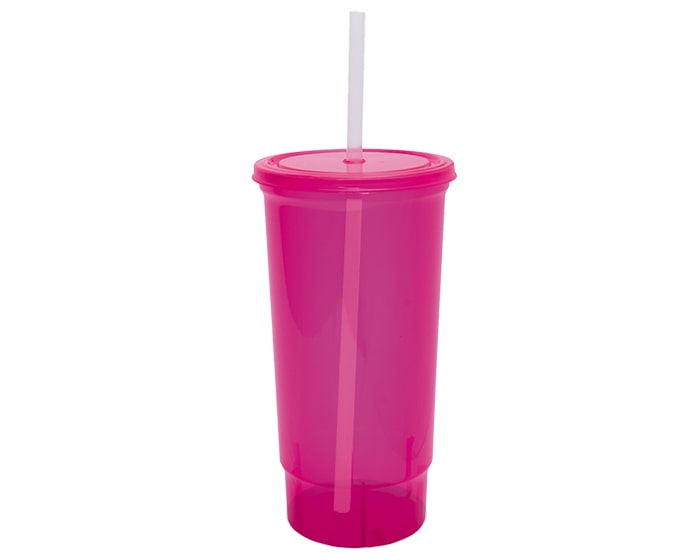 Vaso tipo jarra o jar de plastico con popote Drinking 600 ml Promocional