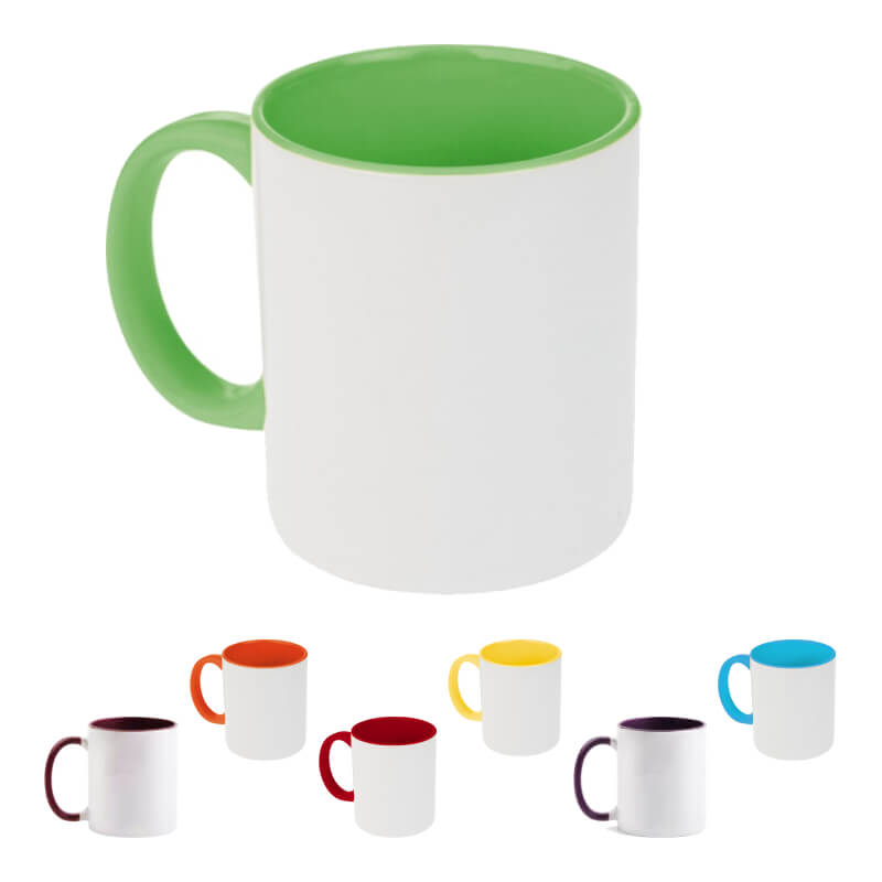 Taza blanca con asa y fondo de color para sublimar